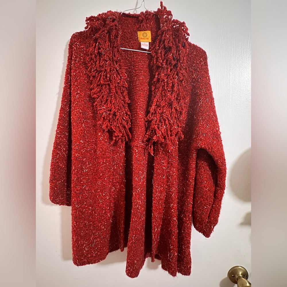 Ruby Rd. Vibrant Red Knit Cardigan - Picture 1 of 4